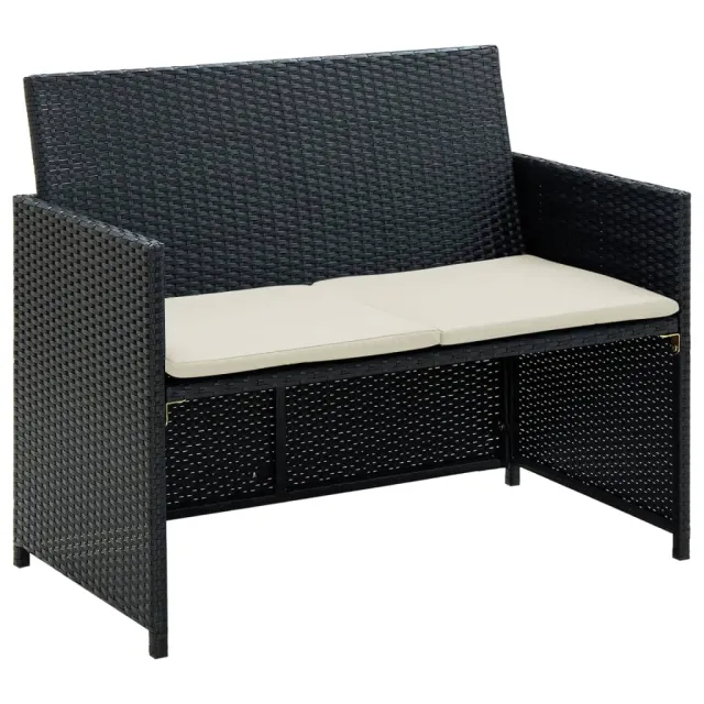 2 seater garden sofa with cushions, poly rattan Black - Shop at LoveMi