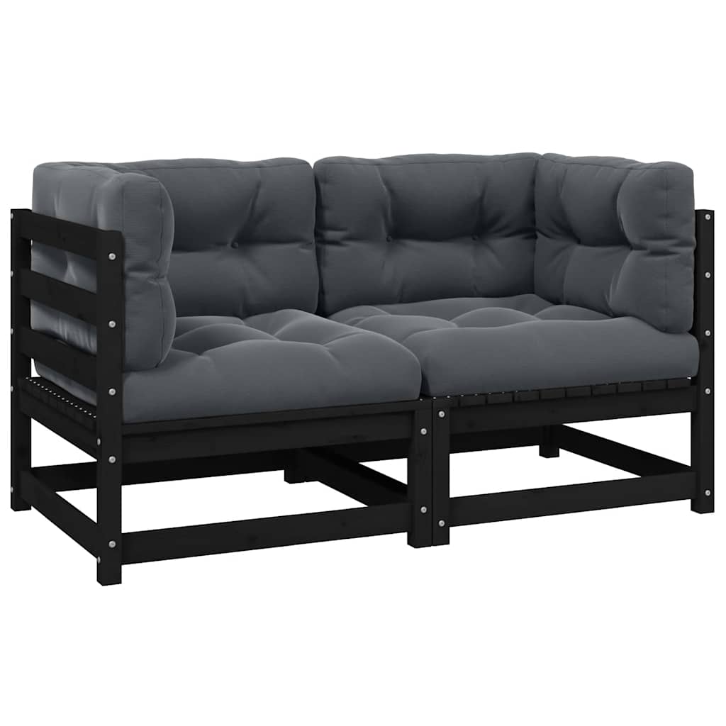 Garden Corner Sofa with Grey Cushions Solid Pine Wood Black - Shop at LoveMi