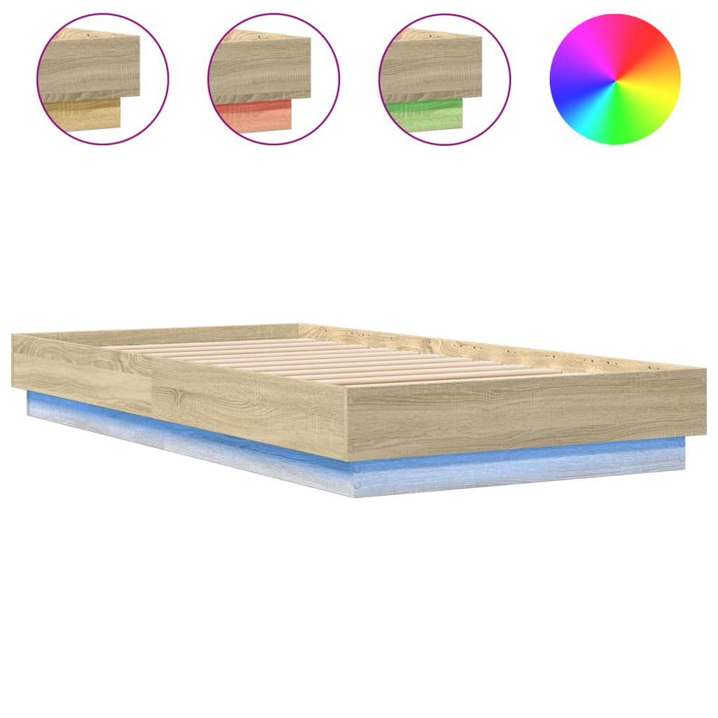Wooden Bed Frame with LED Lights