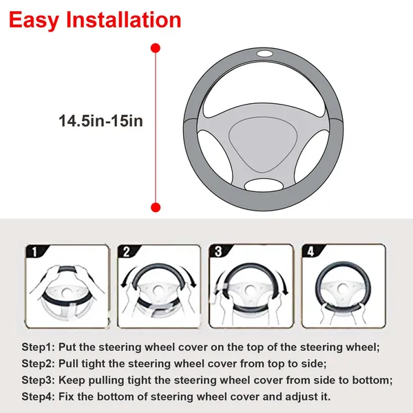 Steering Wheel Cover 14.5in-15in Diameter Universal Fiber Leather Car Steering... 5