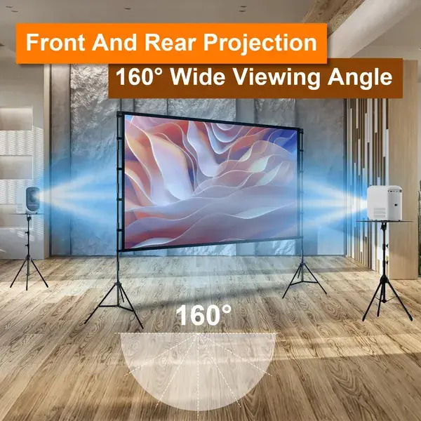 100inch/120inch Options Projector Screen With Stand 16:9 4K HD Rear Front Wrinkle-Free Portable And Foldable Movie Screen With Carry Bag For Indoor Outdoor Home