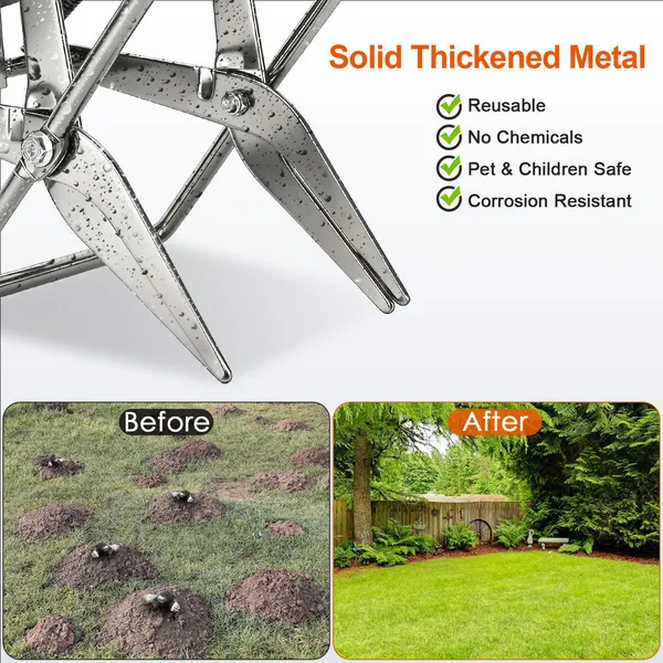 2PCS Easy Setup Mole Traps Outdoor Reusable Scissor Mole Gopher Rodent Control Trap Solid Metal Material For Lawn Garden Yard