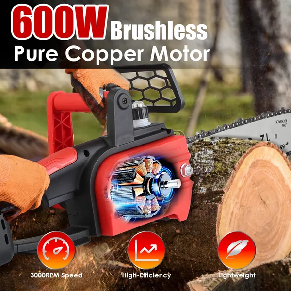 12-Inch Cordless Electric Chainsaw With 2 X 21V 1.5Ah/3.0Ah Batteries & Charger - Brushless Motor, Auto Oiler, Safety Switch For Tree Trimming, Wood Cutting, And Yard Maintenance