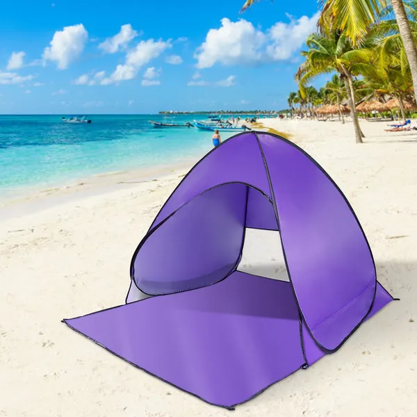 Pop Up Beach Tent Sun Shade Shelter Anti-UV Automatic Waterproof Tent Canopy For 2/3 Man W/ Net Window Storage Bag