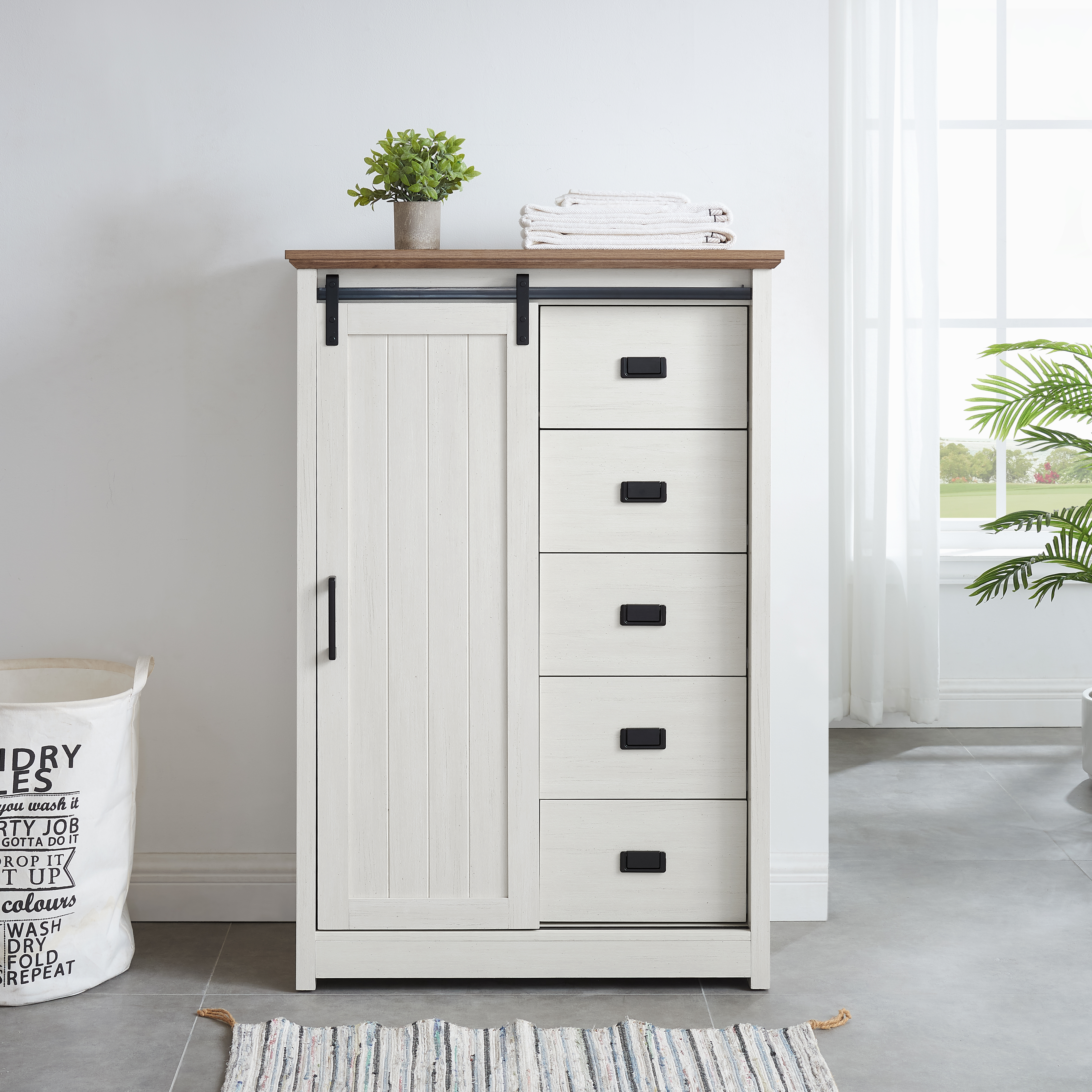 5 Drawers Dresser W Sliding Barn Door — photo 5