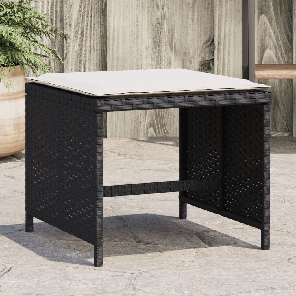 Garden Stools with Cushions, , Black, 40x40x35 cm, Poly Rattan Default - Shop at LoveMi