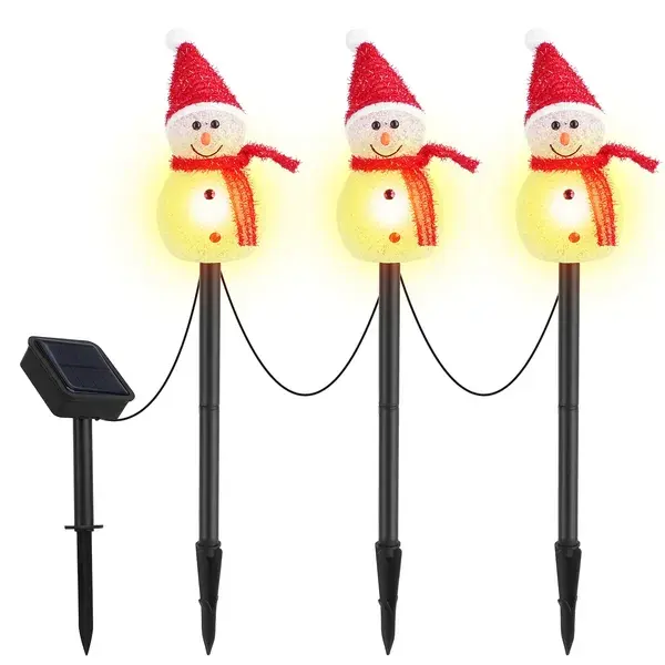 Solar Powered Lamp 3 Snowmen Outdoor Decorative