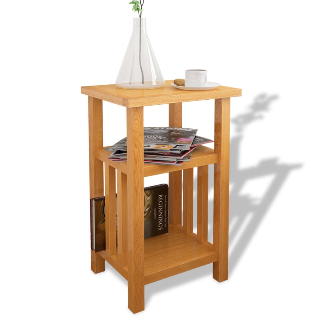 Side Table with Newspaper Shelf 27x35x55 cm Solid Oak Wood Default - Shop at LoveMi