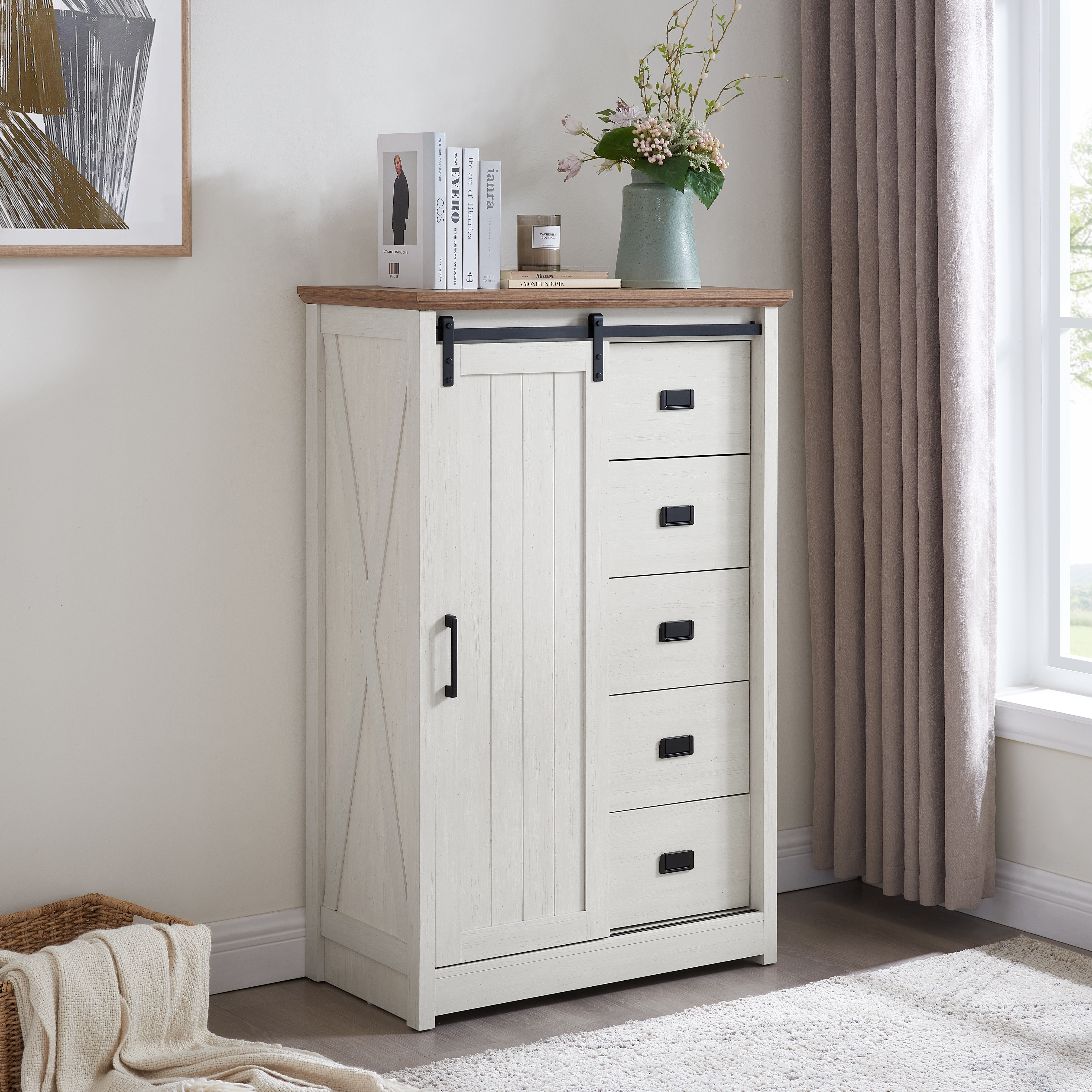 5 Drawers Dresser W Sliding Barn Door — photo 4