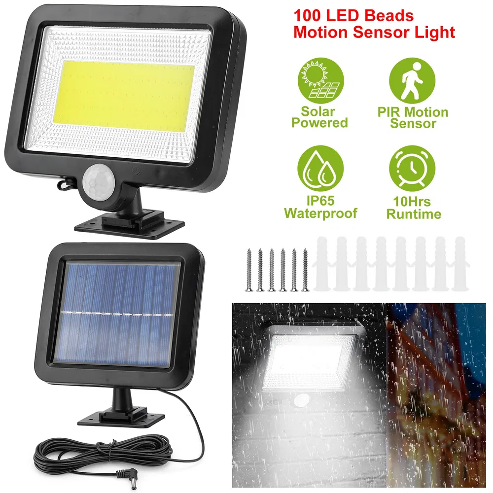 Solar Powered Wall Lights Outdoor 100 LED Beads Motion Sensor Lamp IP65 Waterproof Dusk To Dawn Sensor Light – Black