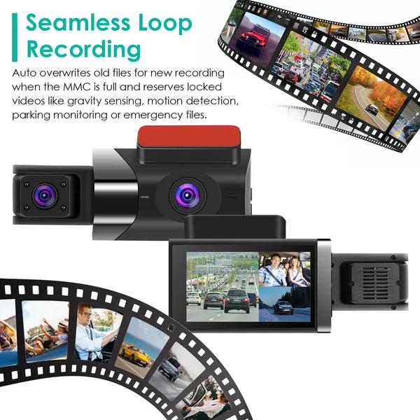2K Car DVR 3 Channel Dash Cam Camcorder Camera Recorder With 140 Angle GPS WiFi Night Vision G-sensor Loop Recording Parking Monitor