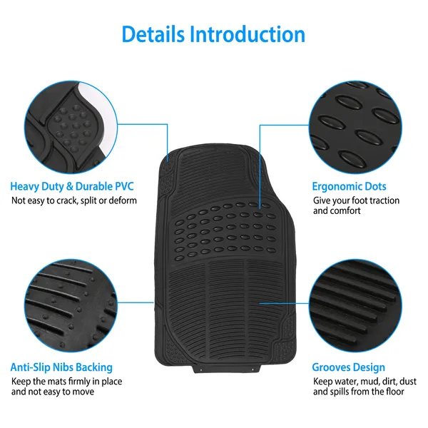 4Pcs Automotive Floor Mats Front And Rear PVC Rubber Floor Mats Heavy Duty... 3