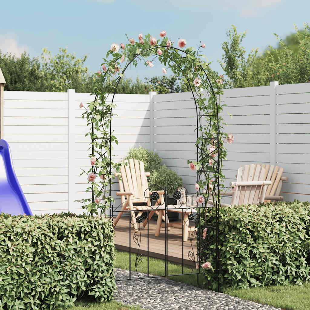 Gartenbogen-Tor aus robustem Eisen, schwarz, wetterfest, mit Rankhilfe für Kletterpflanzen, Dekoration, 115 x 37 x 230 cm_voghion.com