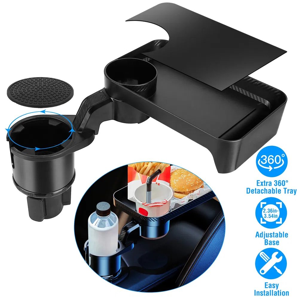 Car Cup Holder Tray 360° Rotating Car Bottle Holder Expander Adapter 6