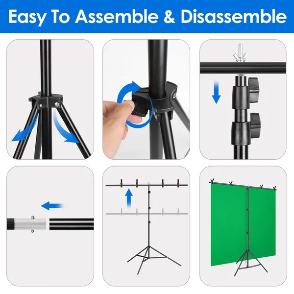 6.5×8.5FT T-Shape Photo Video Backdrop Stand Heavy Duty Background Stand Adjustable Photography Backdrop Stand With 6 Spring Clamps Sandbag Carry Bag For Studio Party Wedding