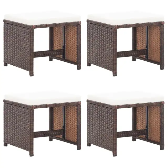 Garden Stools, with Cushions, Brown Poly Rattan - Shop at LoveMi