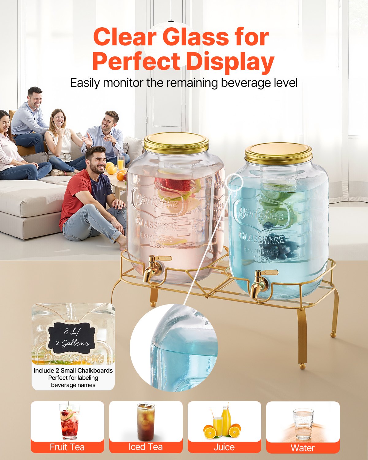 Beverage Dispenser, 2 Pack 8L Drink Dispensers For Parties,
