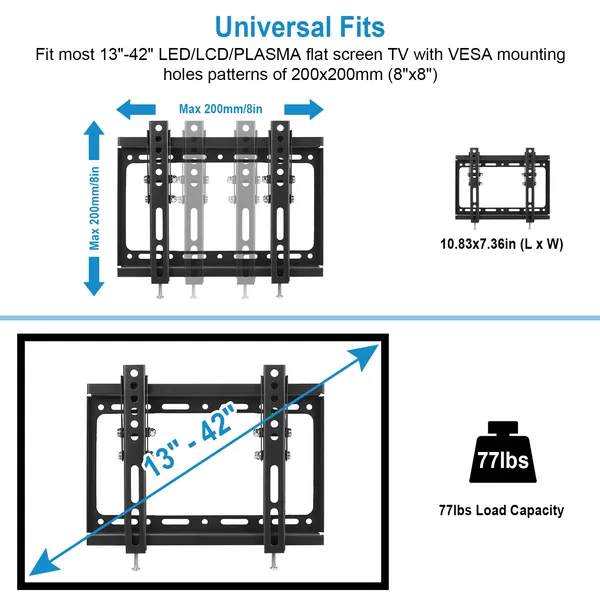 TV Wall Mount Bracket Tilt For 13"-42" LED/LCD/PLASMA Flat TV VESA 200x200mm