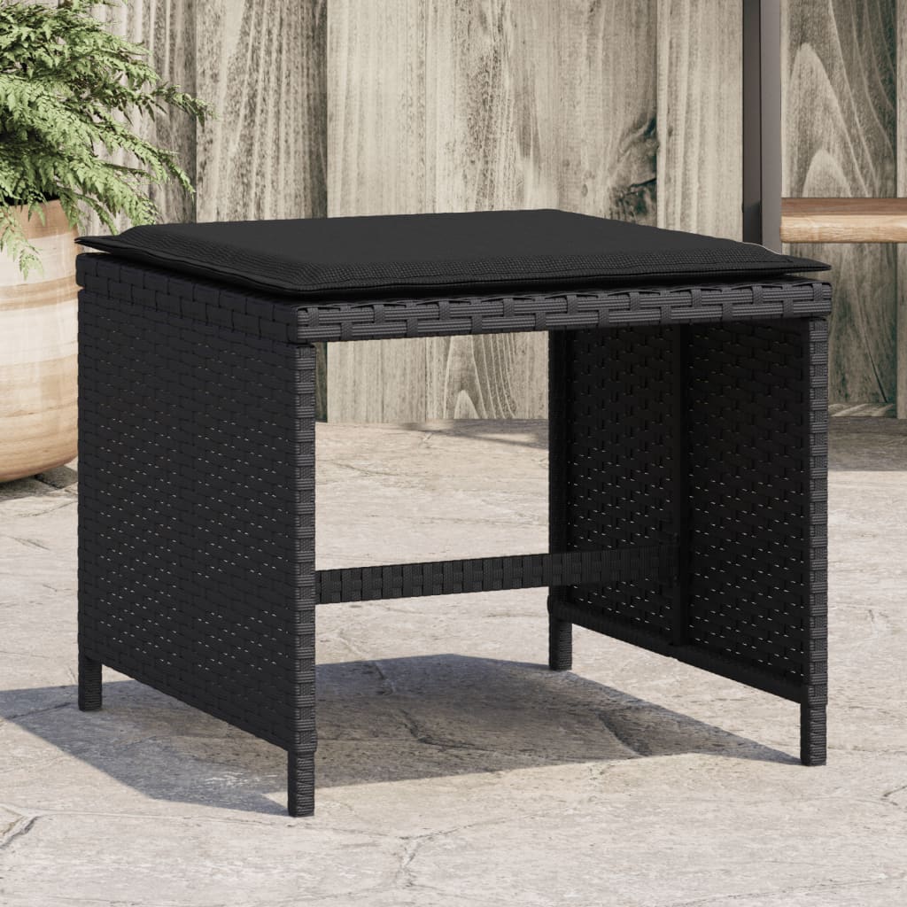 Garden Stools with Cushions, , Black, 40x40x35 cm, Poly Rattan Default - Shop at LoveMi