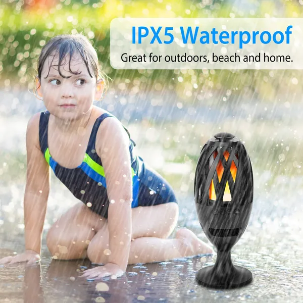 LED Flame Speakers Torch Wireless Speaker Waterproof Stereo Bass Speaker Outdoor Light-Up Speaker Atmosphere LED Flickers Night Light Patio Stake Lights/Lantern For Party Camping