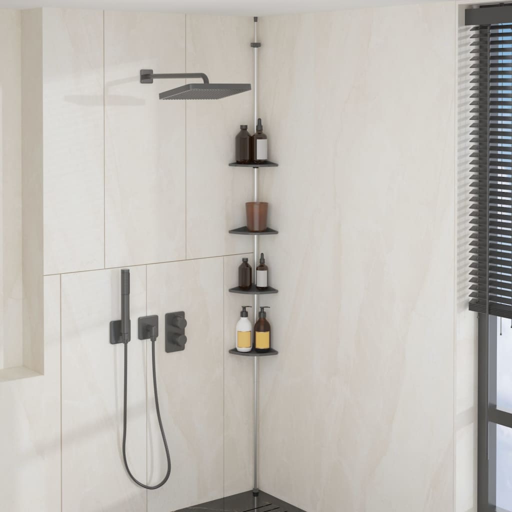    Telescopic Corner Shelf, 4 Tiers, Silver Aluminum