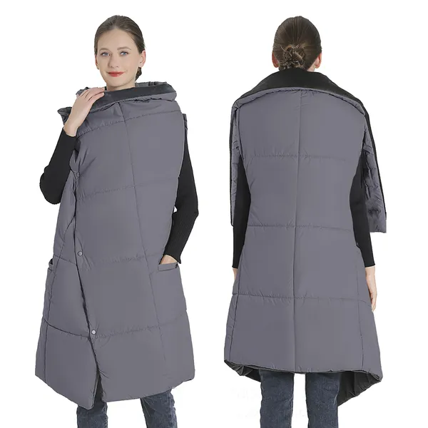 USB Heated Blanket Electric Heated Poncho Shawl Wrap Throw With Zipper Arm Holes Pocket 3 Heating Levels 6 Zones Dual Switch 5V/2A Machine Washable For Home Office Outdoor