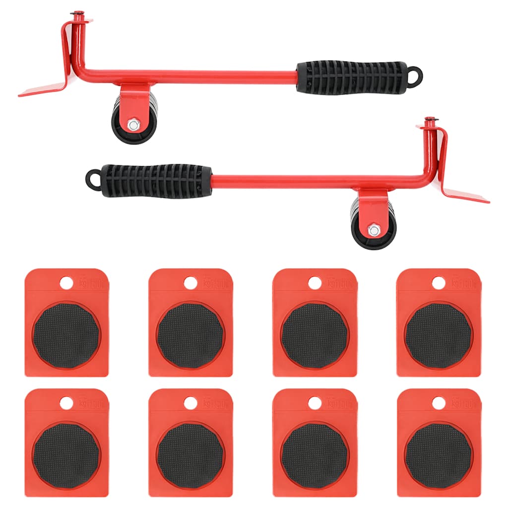 Furniture Casters, 8 Pieces with Lifters, Red, 9.8x7.5x3 cm, 150 kg