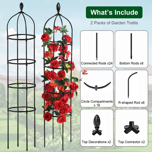 2 Packs Garden Obelisk Trellis Rustproof Climbing Plant Trellis 5.9FT Plants Tower For Climbing Plants Flower Vegetable Vine