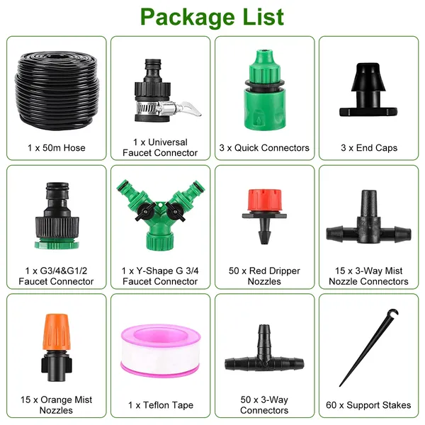 164FT Drip Irrigation Kit Automatic Garden Irrigation System Misting Plant Watering Drip Kit For Garden Greenhouse Flower Bed Patio Lawn - Image 4