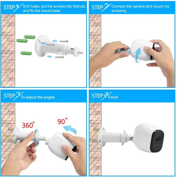 3 Packs Security Camera Wall Mount For Arlo 360 Degree Adjustable Camera Holder Garden Patio Screw Mount