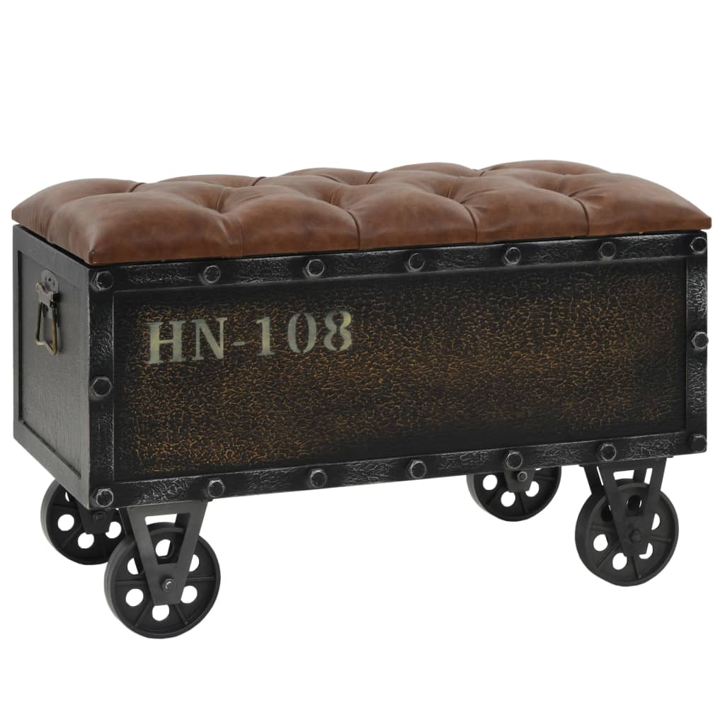    Storage Bench Solid Wood Faux Leather 80.5x41x50 cm