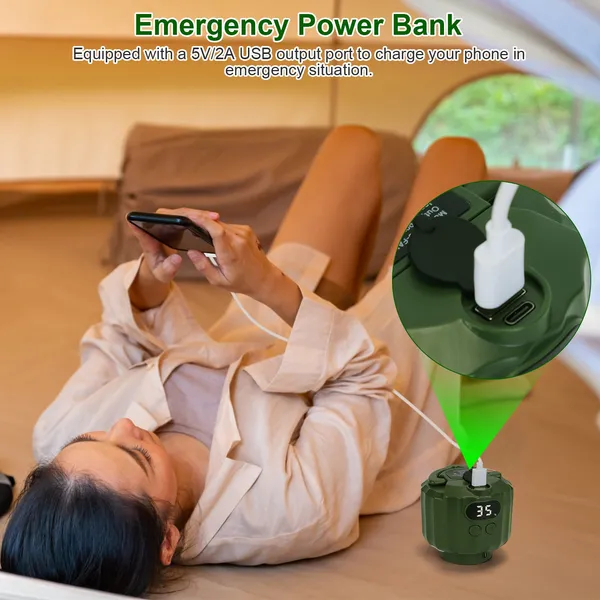 Portable Camping Ceiling LED Fan 10400mAh USB Battery Powered Hanging Tent Lantern Fan Power Bank With 3 Fan Speed 3 Light Brightness Smart Timer Display Remote Control