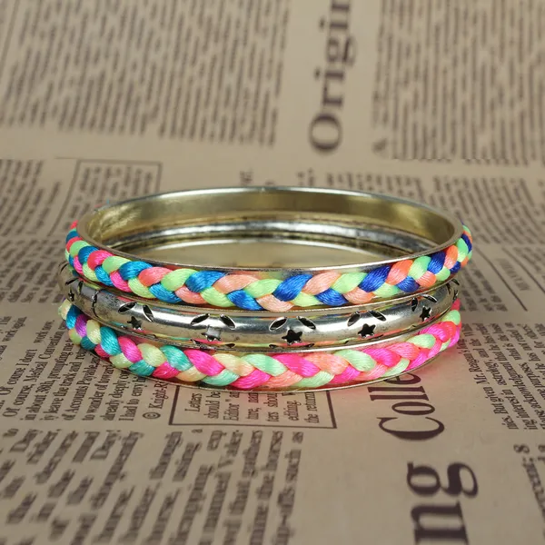 4Pcs Colorful Woven Burnished Gold Bracelets Set - Image 3