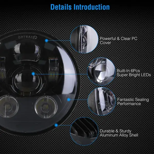 5.75In LED Headlight Motorcycle Projector Headlamp Fit For Harley Dyna Sportster Iron 883 Street Rod Street Bob Softail Deuce Custom Super Wide Glide 12V Motorc
