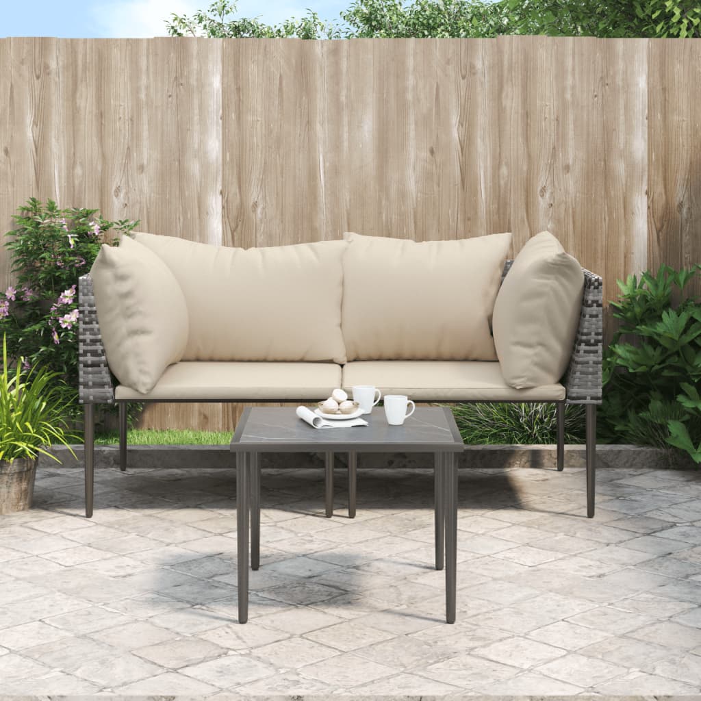 3 piece garden lounge set with cushions, grey poly rattan Default - Shop at LoveMi