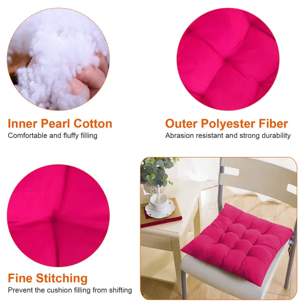 4Pcs Chair Cushion Pads Pillow 17.72x17.72x2.37in Soft Tie On Square Sitting Mats For Home Office Car Sitting Travel(Thickened)