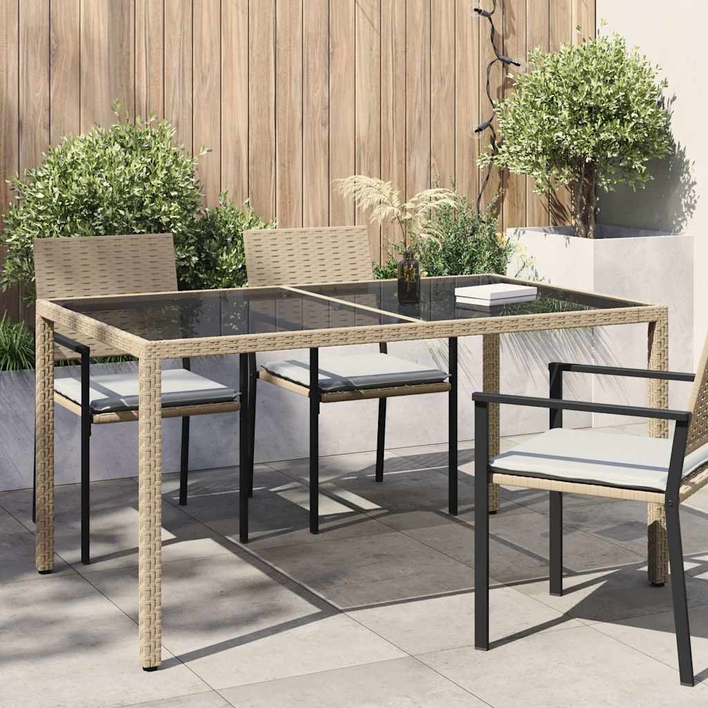 Garden Table 150x90x75 cm Tempered Glass Poly Rattan Beige Default - Shop at LoveMi