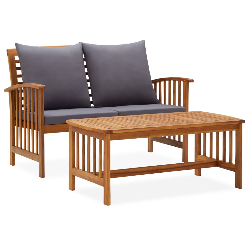2 piece garden lounge set with cushions, solid acacia wood Default - Shop at LoveMi