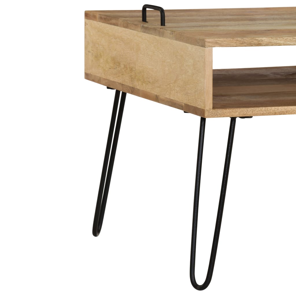 Wooden Open Shelf TV stand with Black Metal Legs