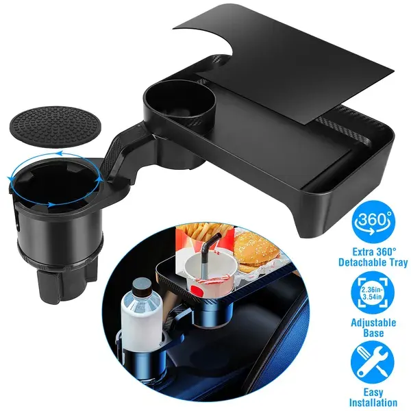 Car Cup Holder Tray 360° Rotating Bottle