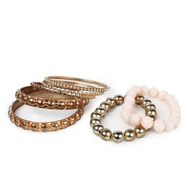 7-Piece Retro Burnished Gold Inlaid Rhinestones Bangle Bracelet Set