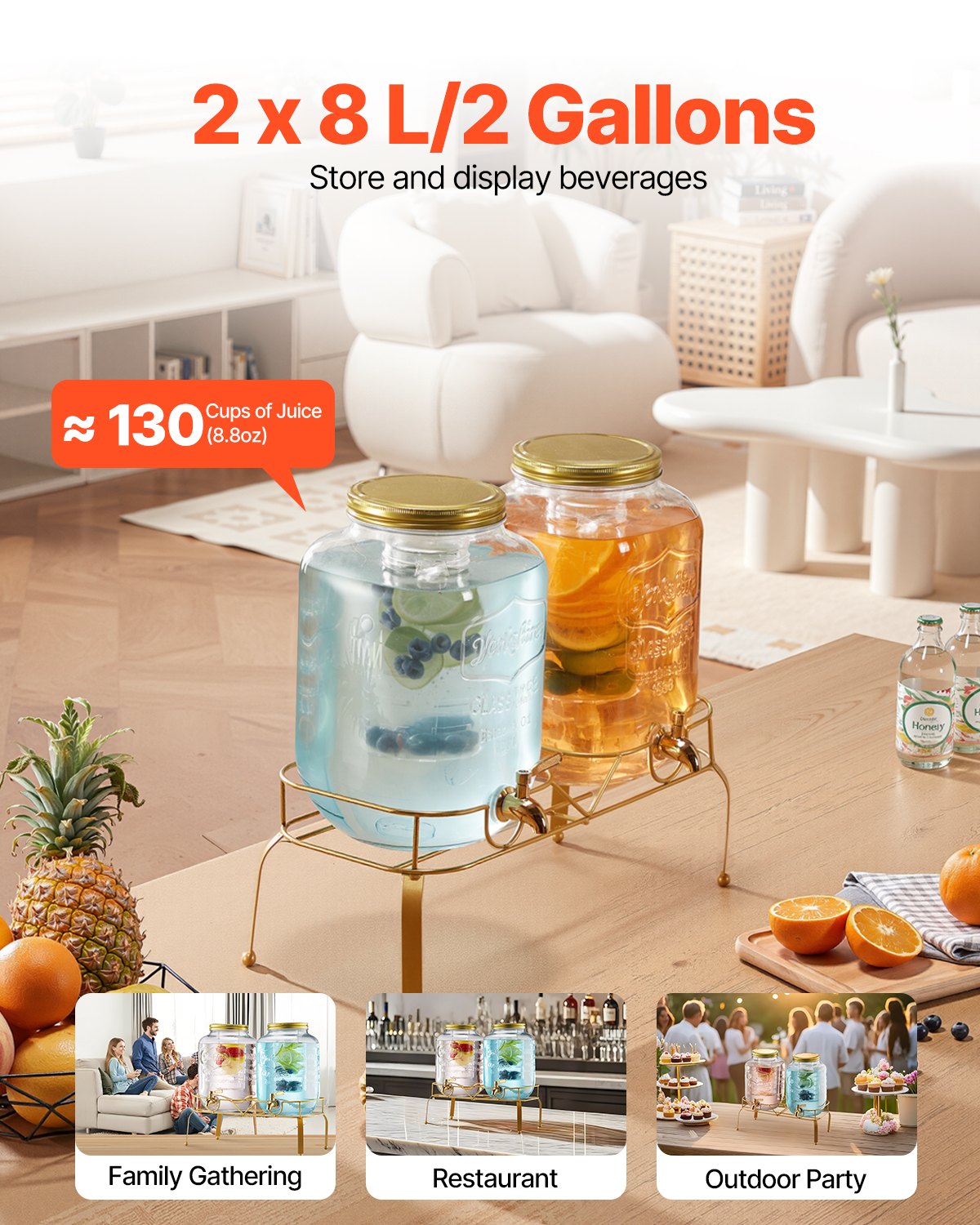 Beverage Dispenser, 2 Pack 8L Drink Dispensers For Parties,