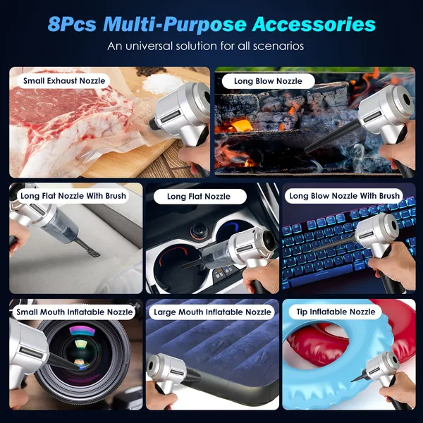 Cordless Car Vacuum Cleaner Portable Handheld Vacuum With 20000PA Suction Brushless Motor 3 Suction Levels Type-C Rechargeable Compressed Air Duster Blower For Home Car Camp Office