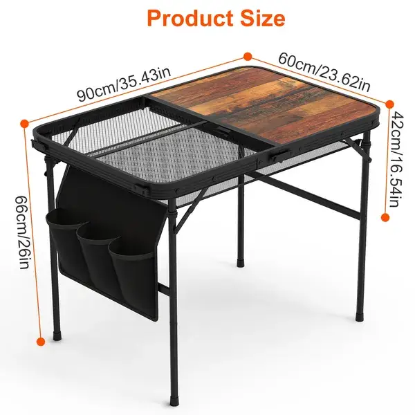 35.43x23.62x26in Foldable Camping Table Collapsible Picnic Aluminum Alloy Grill Stand 66LBS Max Load Height Adjustable BBQ Table With Adjustable Height Storage