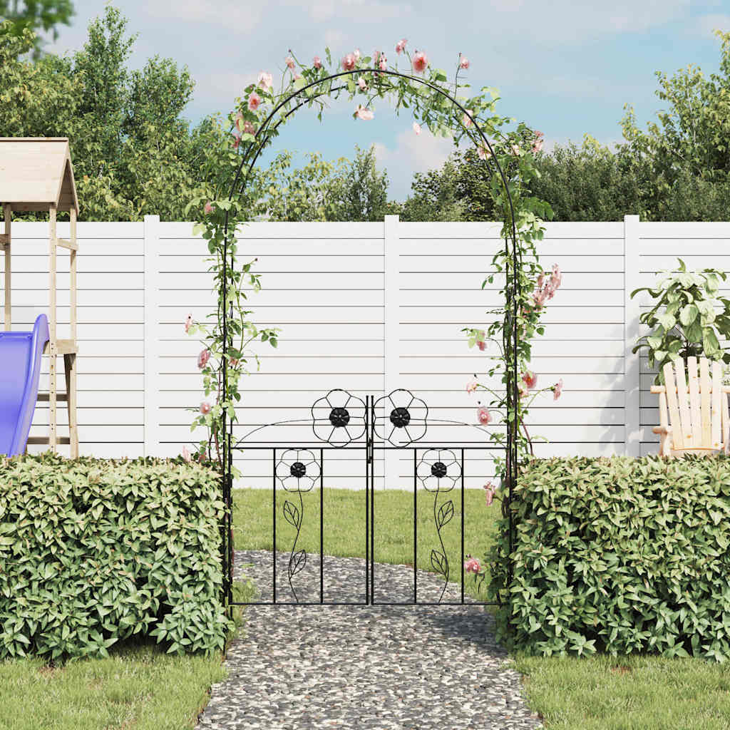 Gartenbogen-Tor aus robustem Eisen, schwarz, wetterfest, mit Rankhilfe für Kletterpflanzen, Dekoration, 115 x 37 x 230 cm_voghion.com