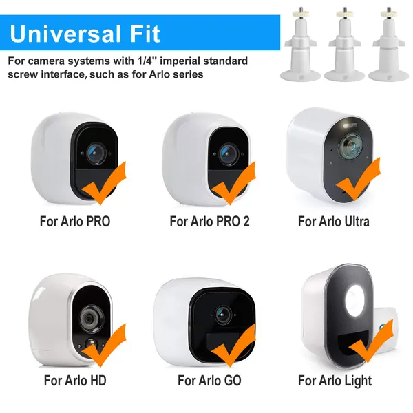 3 Packs Security Camera Wall Mount For Arlo 360 Degree Adjustable Camera Holder Garden Patio Screw Mount