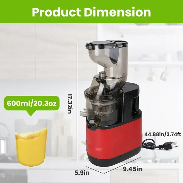Cold Press Juicer Machine 300W Electric Slow Masticating Juicer For Whole Vegetable And Fruit With Reverse Function 2 Containers Cleaning Brush Clear Marks Easy