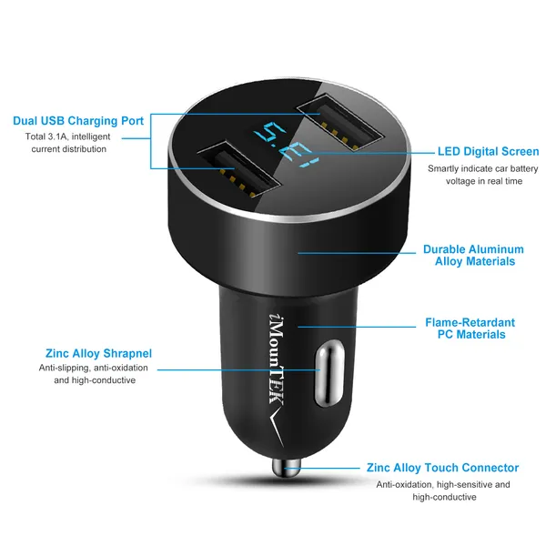 Universal 15W/3.1A Dual USB Car Charger Adapter Aluminum Alloy Fast Car Charging Adapter For IPhone XR XS Tablet PC - Image 1