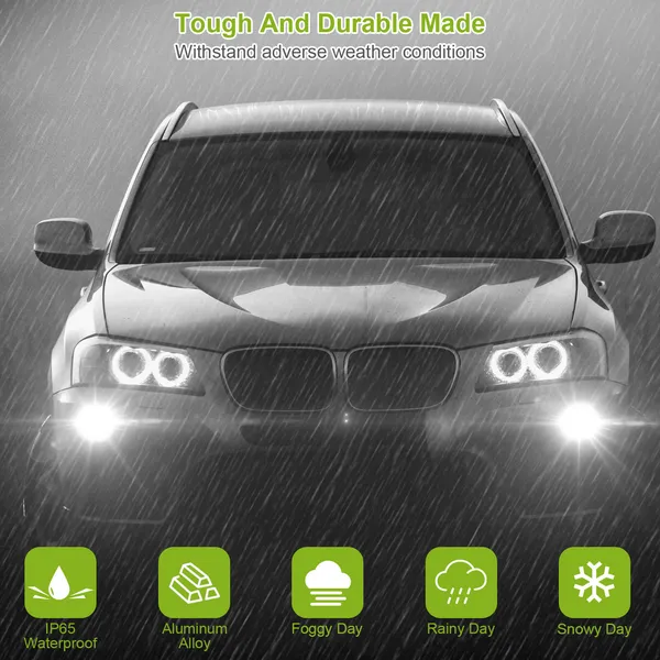 2PCS 800lm H8/H9/ H11 LED Fog DRL Light Bulb IP65 Water-Resistant 360° Beam Angle 6000K White
