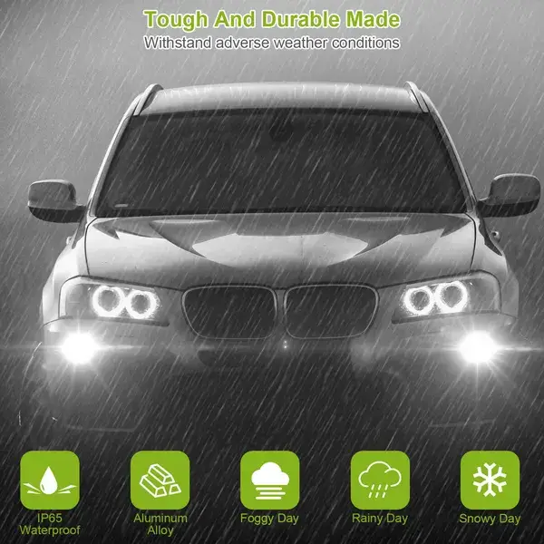 2PCS 800lm H8/H9/ H11 LED Fog DRL Light Bulb IP65 Water-Resistant 360° Beam Angle 6000K White